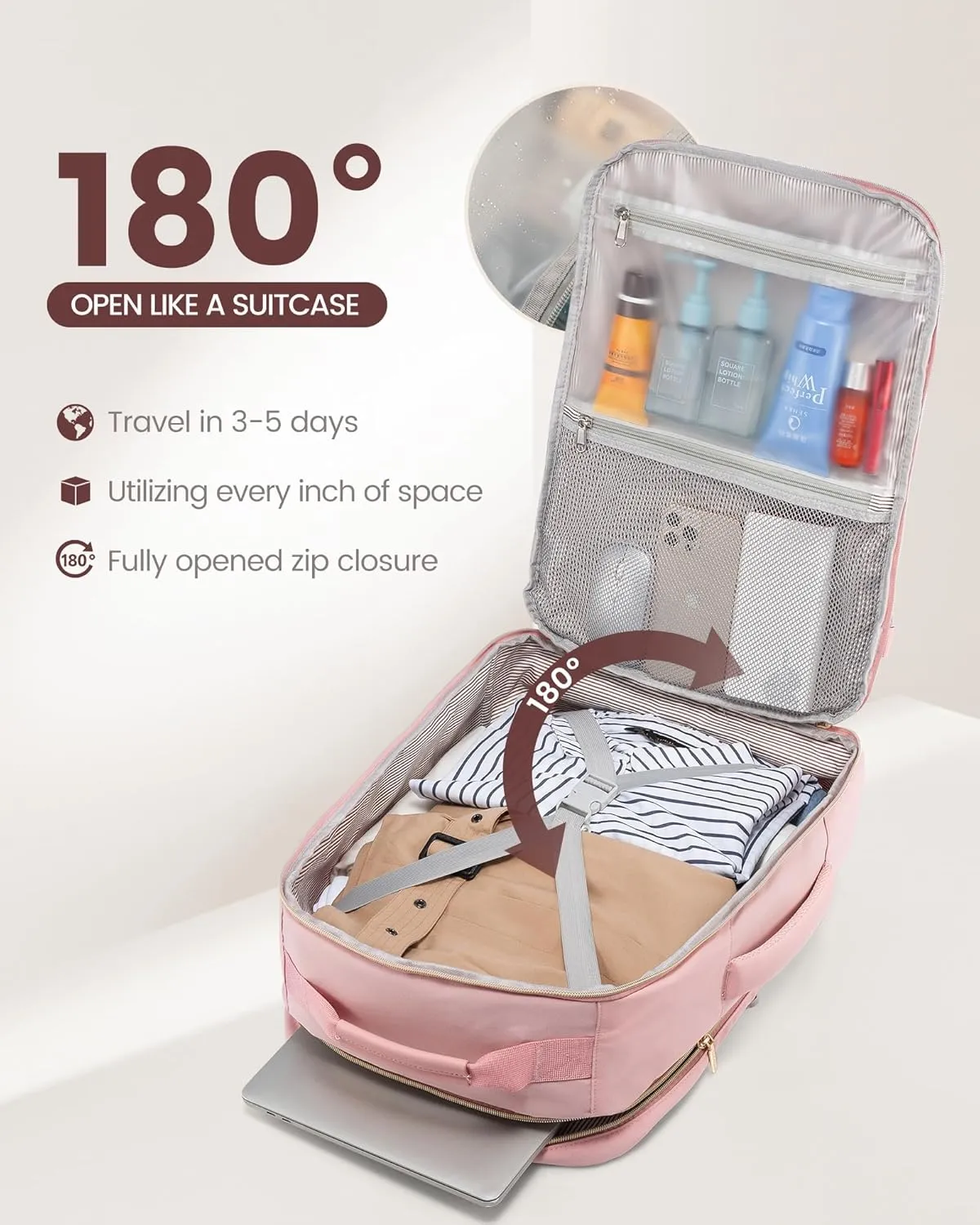 LOVEVOOK Travel Backpack Women as Personal Item Flight Approved, 17.3inch Laptop Backpack with 3 Packing Cubes College Casual Carry On Daypack for Weekender Overnight Hiking, Pink-Pink
