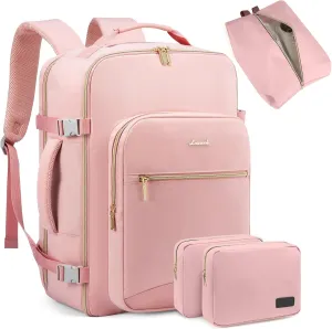 LOVEVOOK Travel Backpack Women as Personal Item Flight Approved, 17.3inch Laptop Backpack with 3 Packing Cubes College Casual Carry On Daypack for Weekender Overnight Hiking, Pink-Pink