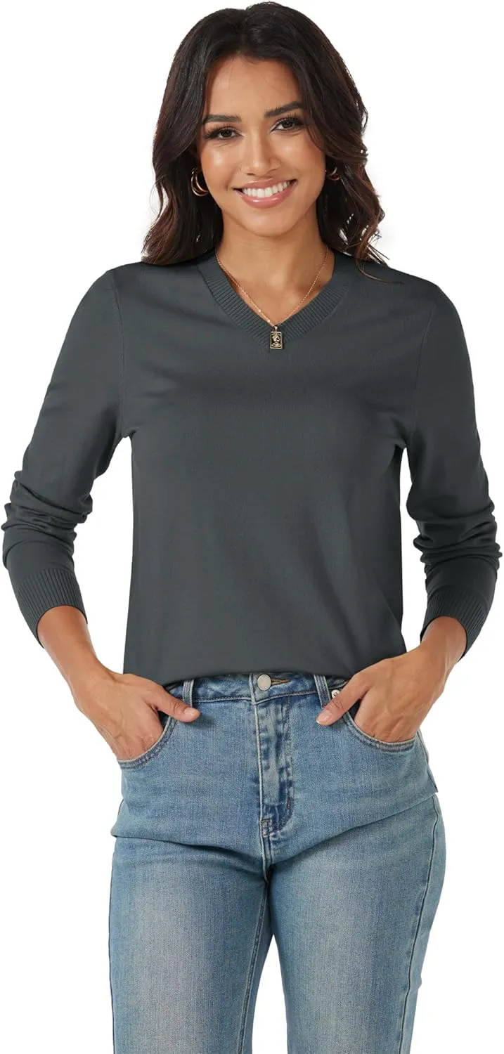 MAGCOMSEN Women's V Neck Sweater 2025 Spring Casual Long Sleeve Tops Knit Lightweight Pullover Sweaters Jumper