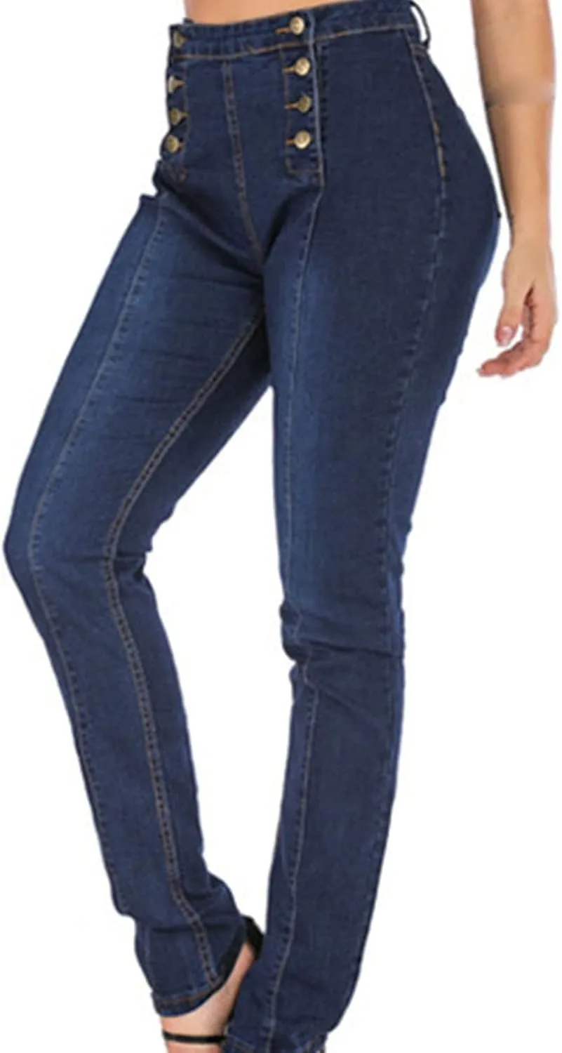 Maiyifu-GJ Women's Double Breasted High Waist Jeans Stretch Butt Lifting Button Down Denim Pants Retro Skinny Jean Trousers