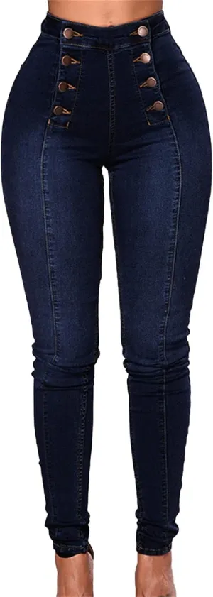 Maiyifu-GJ Women's Double Breasted High Waist Jeans Stretch Butt Lifting Button Down Denim Pants Retro Skinny Jean Trousers