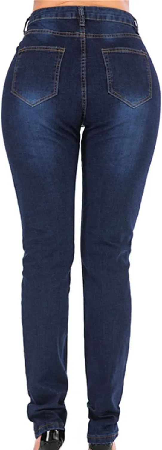 Maiyifu-GJ Women's Double Breasted High Waist Jeans Stretch Butt Lifting Button Down Denim Pants Retro Skinny Jean Trousers