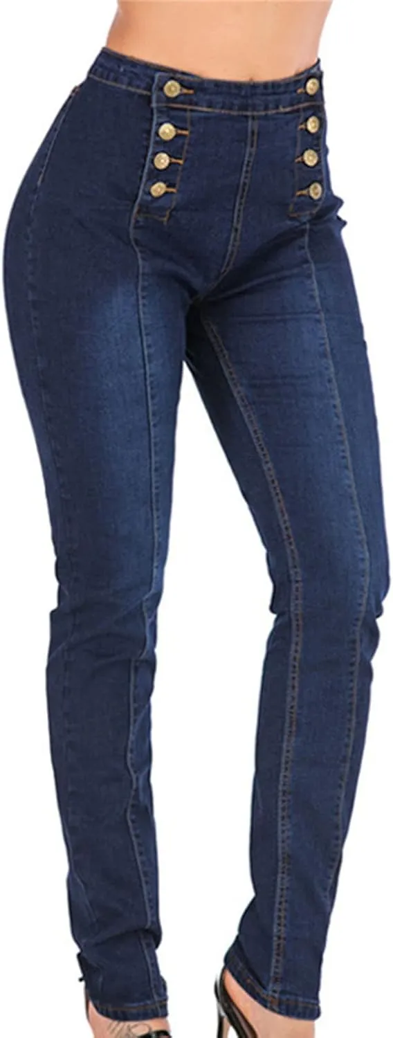 Maiyifu-GJ Women's Double Breasted High Waist Jeans Stretch Butt Lifting Button Down Denim Pants Retro Skinny Jean Trousers