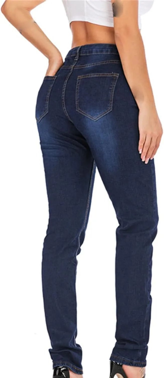 Maiyifu-GJ Women's Double Breasted High Waist Jeans Stretch Butt Lifting Button Down Denim Pants Retro Skinny Jean Trousers