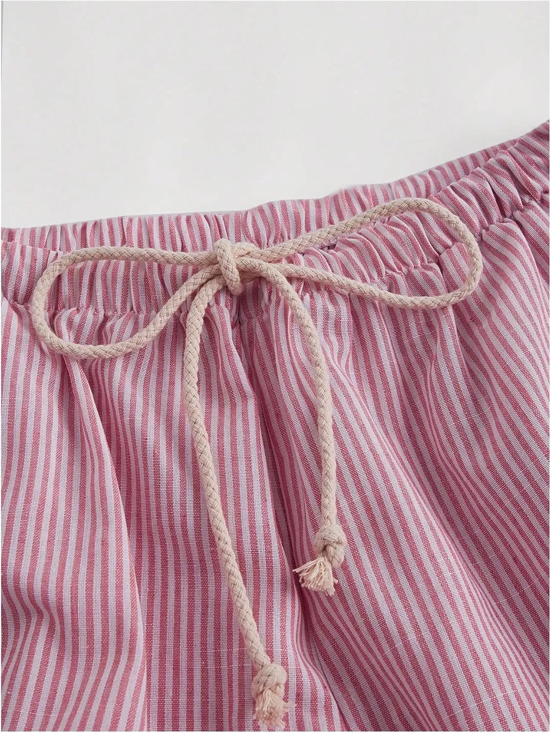 MakeMeChic Women's Plus Size Striped Pants Drawstring Waist Straight Leg Trousers Lounge Pants