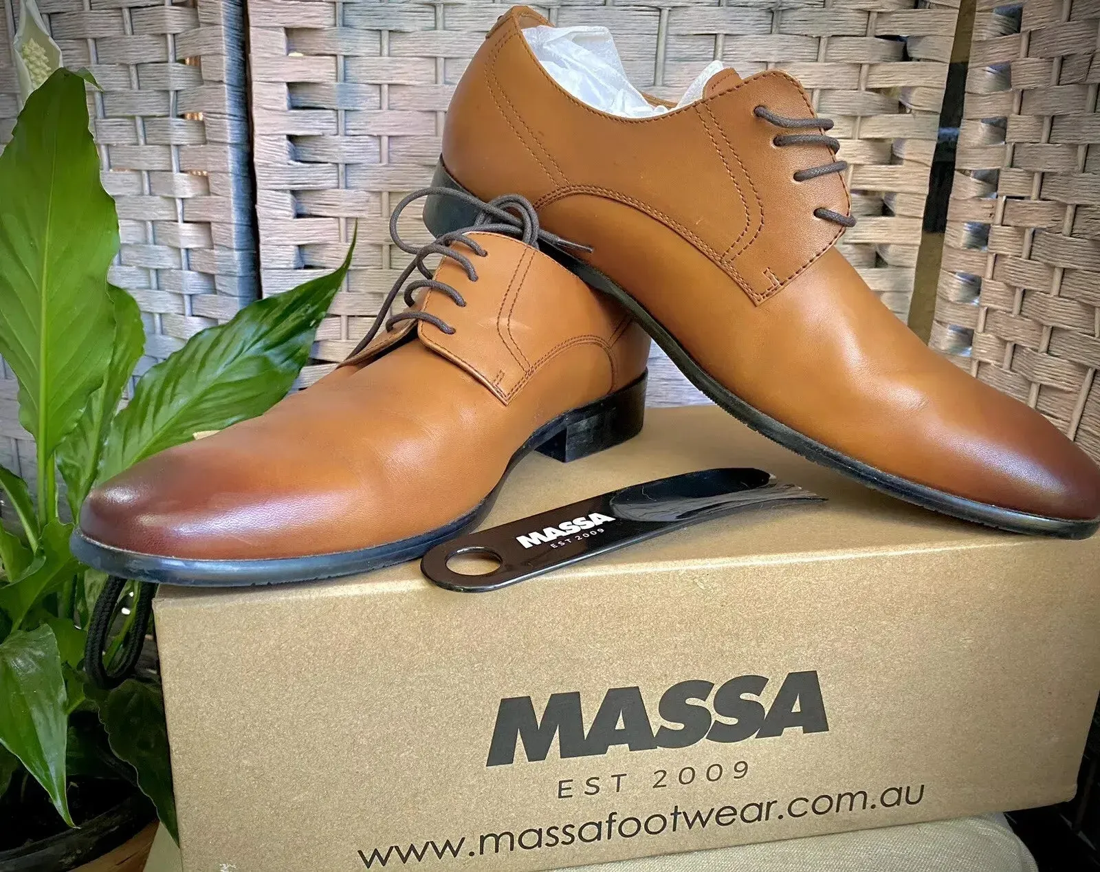 Massa Ascoli Leather Derby Dress Lace Up Shoes Wedding Business Formal in Tan
