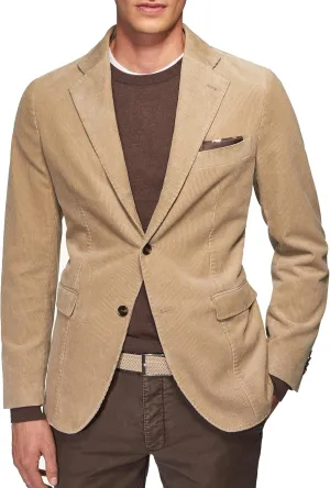 Men's Casual Slim Fit Corduroy Jacket Lightweight Two Button Blazer Sport Coat Beige
