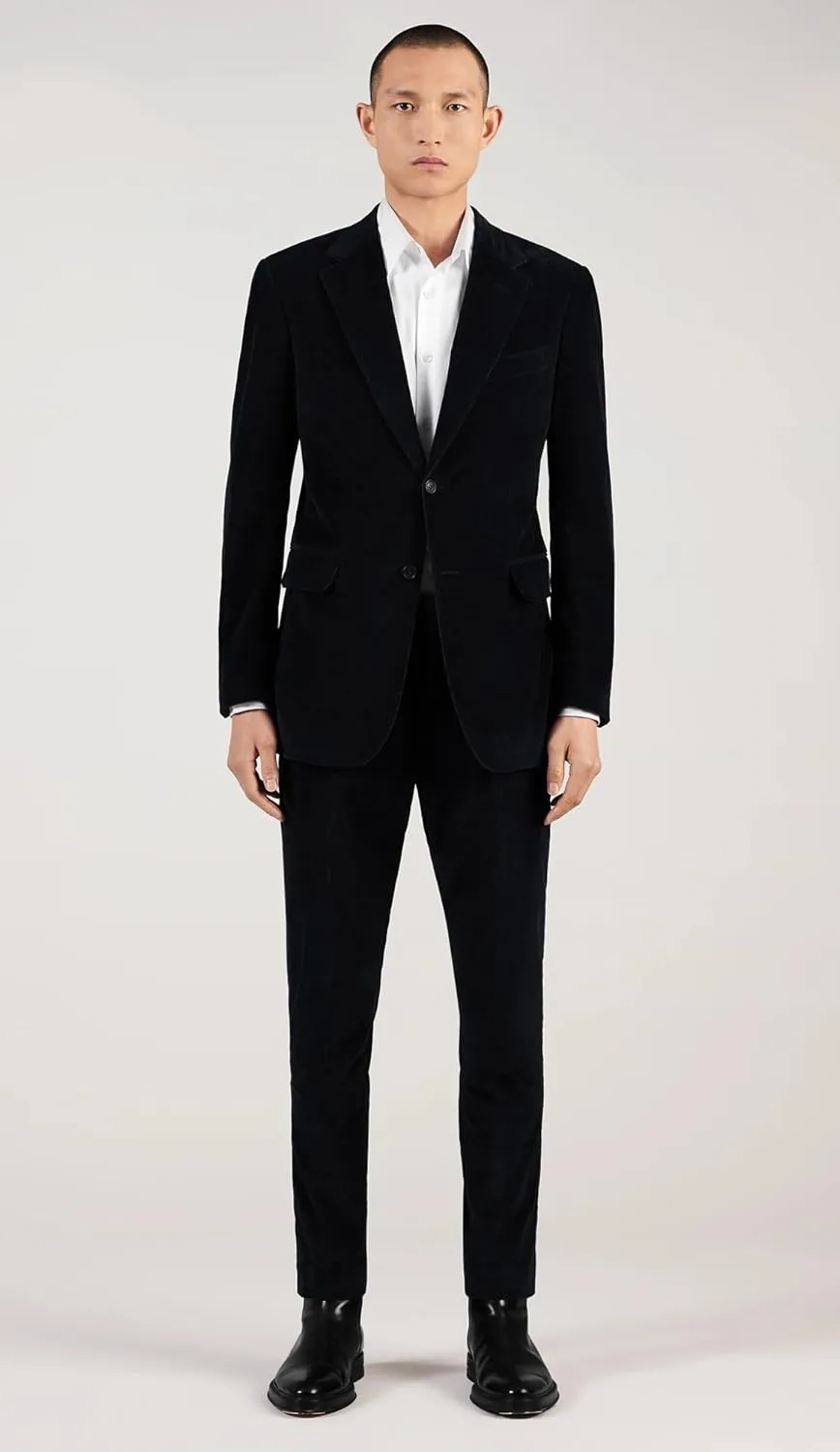 Men's Casual Slim Fit Corduroy Jacket Lightweight Two Button Blazer Sport Coat Black
