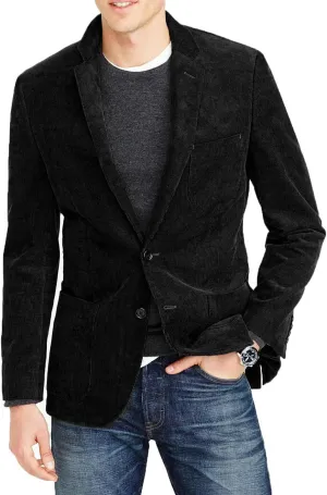 Men's Casual Slim Fit Corduroy Jacket Lightweight Two Button Blazer Sport Coat Black