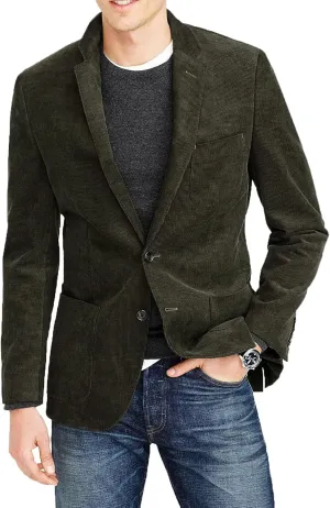 Men's Casual Slim Fit Corduroy Jacket Lightweight Two Button Blazer Sport Coat Green