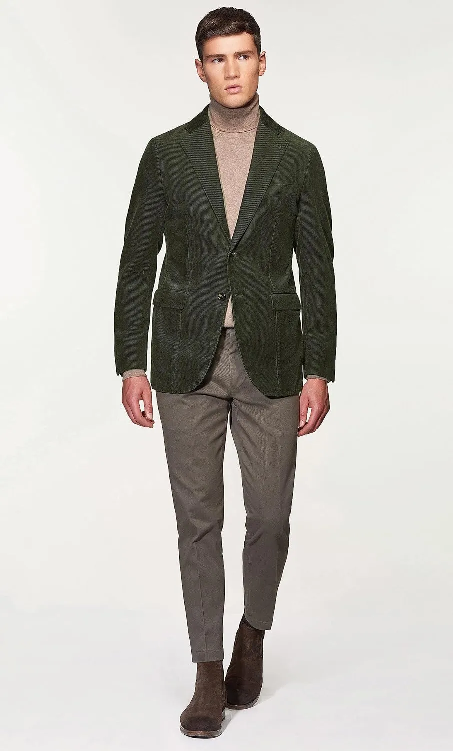 Men's Casual Slim Fit Corduroy Jacket Lightweight Two Button Blazer Sport Coat Green