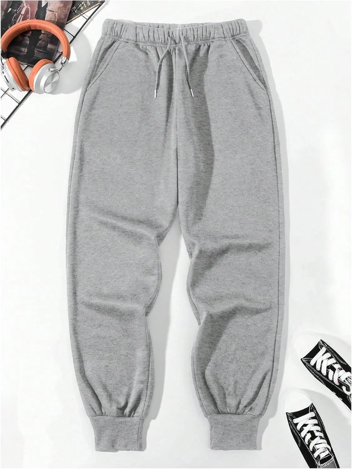 Men's Drawstring High Waisted Tapered Sweatpants Sports Jogger Pants Lounge with Slant Pockets