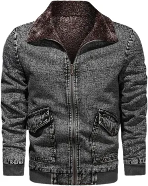 Men's Fleece Lined Denim Trucker Jacket Thick Warm Jeans Coats Casual Lapel Full Zip Winter Jacket