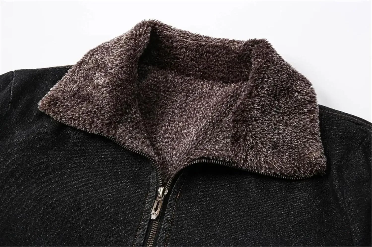 Men's Fleece Lined Denim Trucker Jacket Thick Warm Jeans Coats Casual Lapel Full Zip Winter Jacket