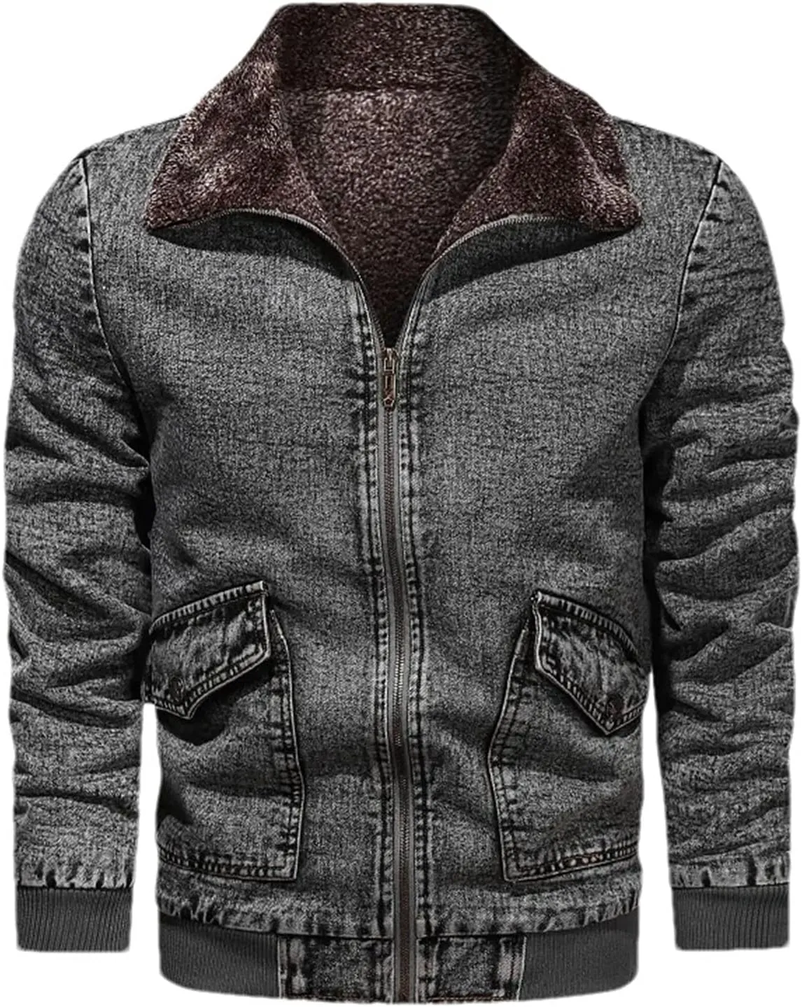 Men's Fleece Lined Denim Trucker Jacket Thick Warm Jeans Coats Casual Lapel Full Zip Winter Jacket