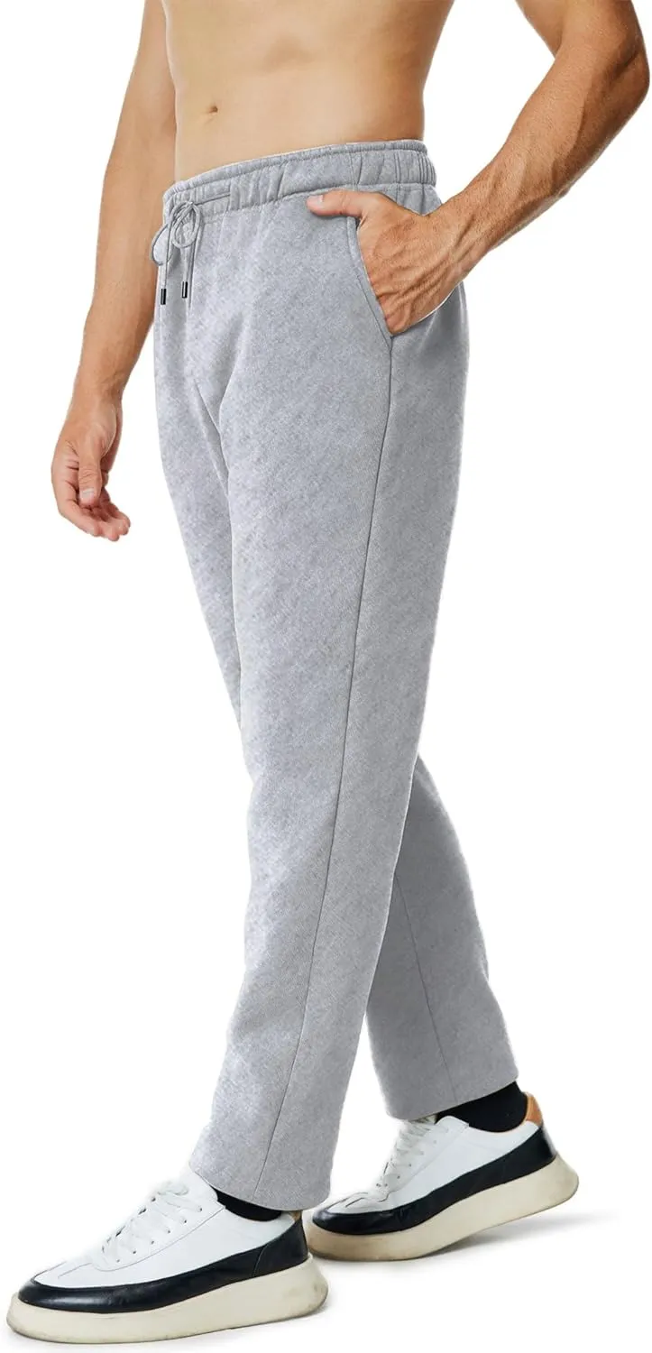 Men's Fleece Sweatpants Open Bottom Lounge Pants Casual Elastic Waist Jogger Pants with Pockets