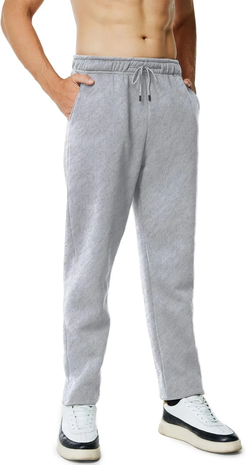 Men's Fleece Sweatpants Open Bottom Lounge Pants Casual Elastic Waist Jogger Pants with Pockets