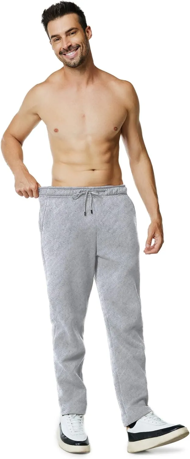 Men's Fleece Sweatpants Open Bottom Lounge Pants Casual Elastic Waist Jogger Pants with Pockets