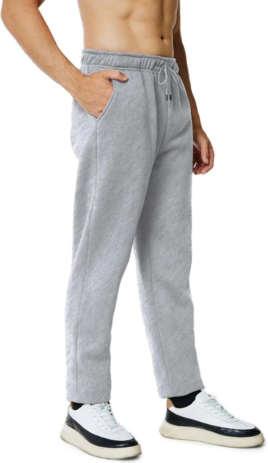 Men's Fleece Sweatpants Open Bottom Lounge Pants Casual Elastic Waist Jogger Pants with Pockets