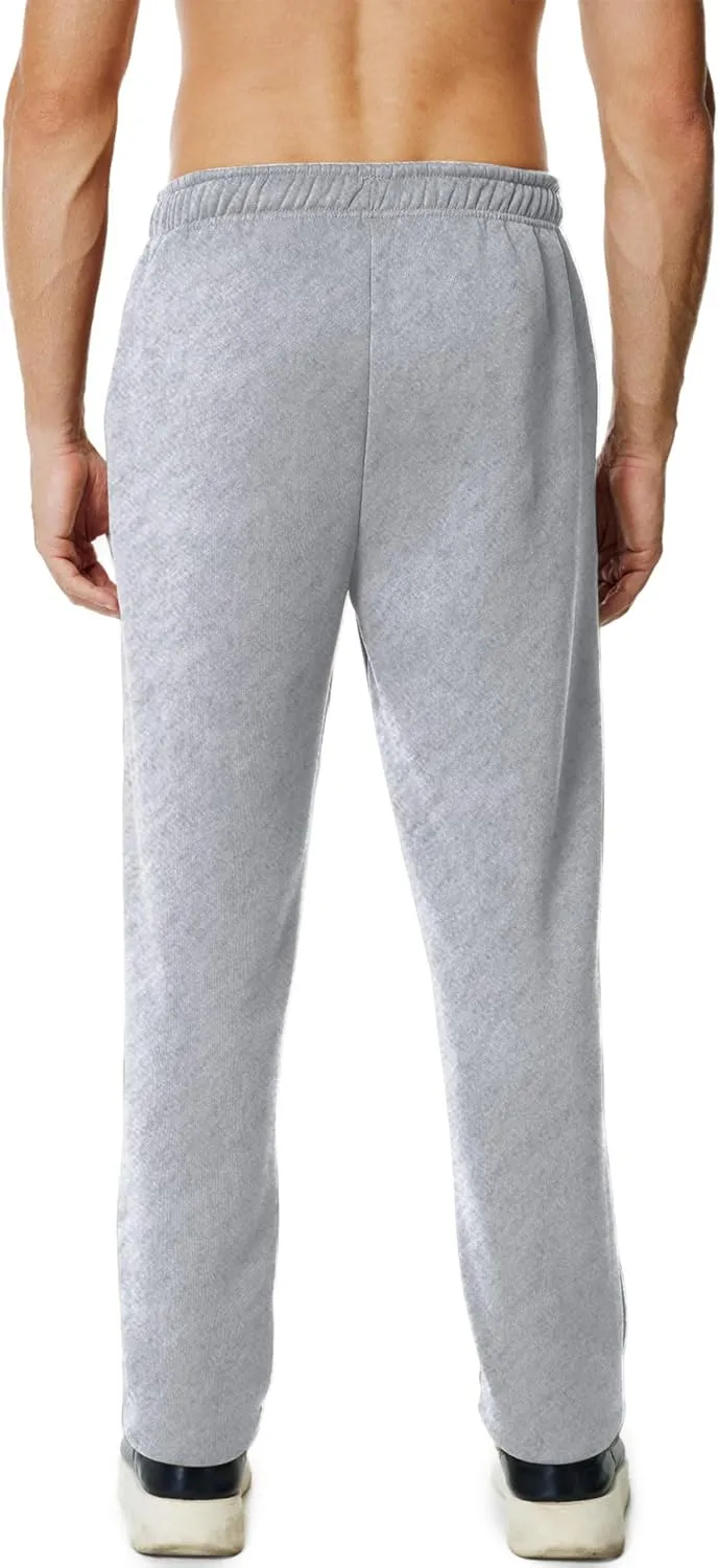 Men's Fleece Sweatpants Open Bottom Lounge Pants Casual Elastic Waist Jogger Pants with Pockets