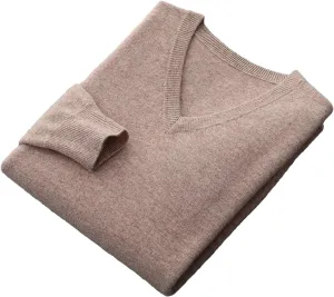 Men's Merino Wool Sweater V-Neck Pullover Top Autumn Winter Knitted Sweaters Casual Loose Jumper