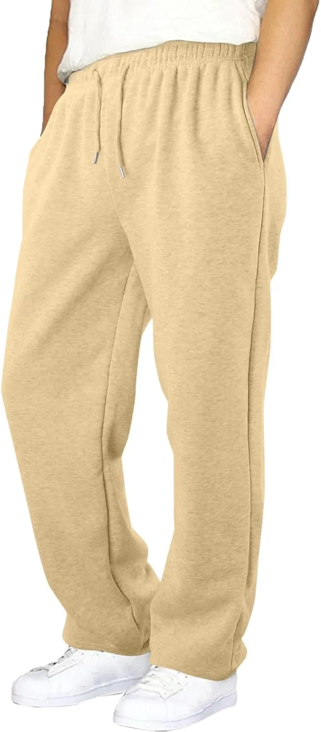 Mens Straight Leg Sweatpants Baggy Elastic Waist Athletic Pants Cozy Casual Fleece Pants Open Bottom Sweat Pants 2025