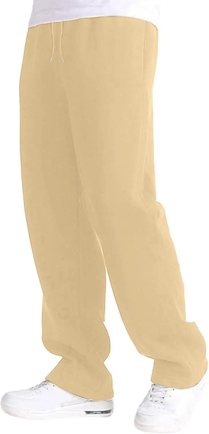 Mens Straight Leg Sweatpants Baggy Elastic Waist Athletic Pants Cozy Casual Fleece Pants Open Bottom Sweat Pants 2025