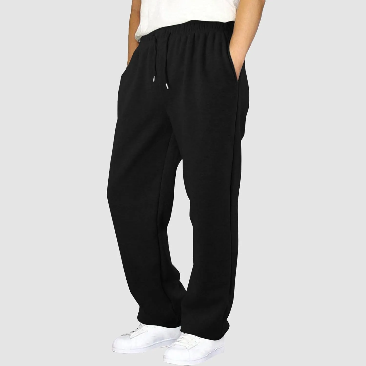 Mens Straight Leg Sweatpants Baggy Elastic Waist Athletic Pants Cozy Casual Fleece Pants Open Bottom Sweat Pants 2025
