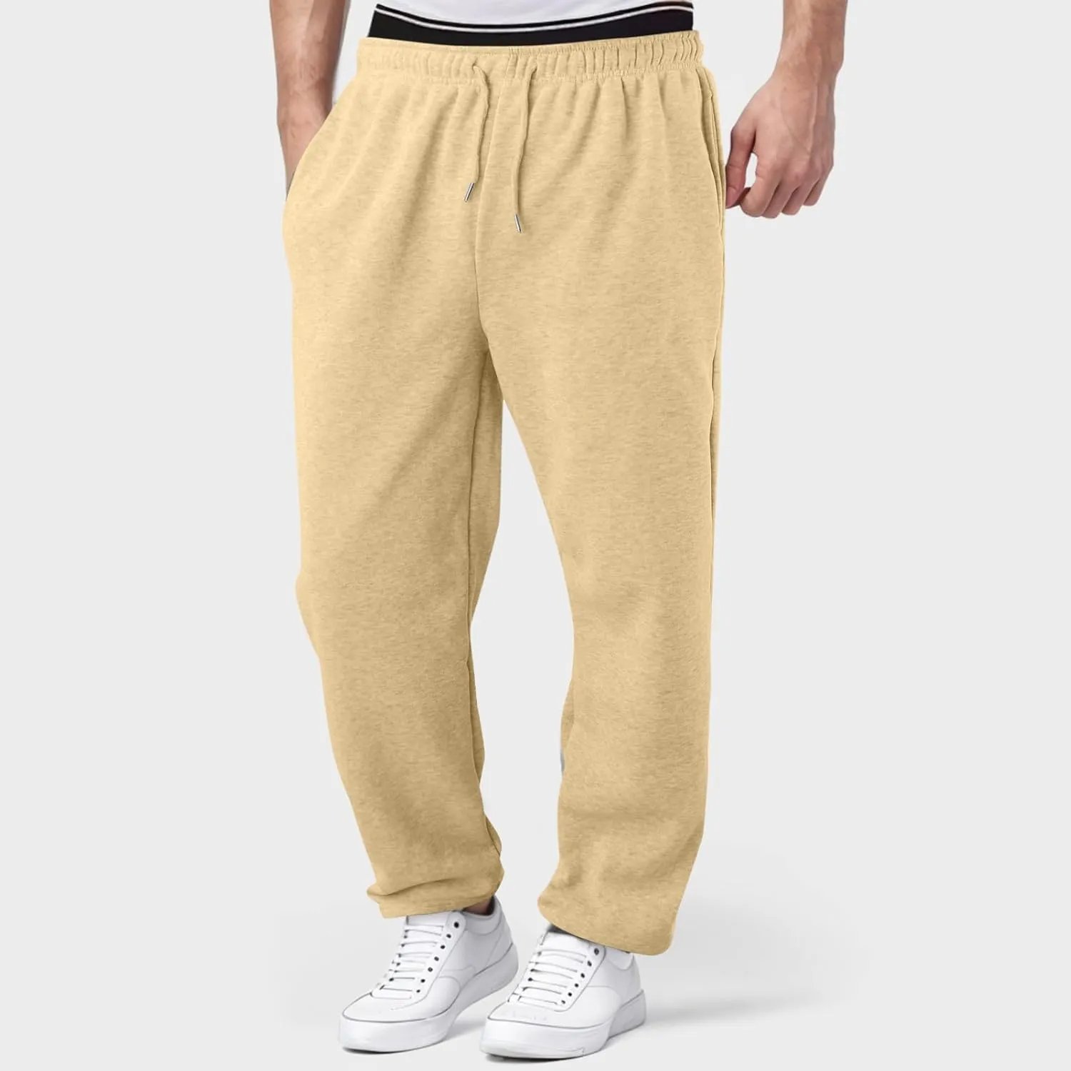 Mens Straight Leg Sweatpants Baggy Elastic Waist Athletic Pants Cozy Casual Fleece Pants Open Bottom Sweat Pants 2025