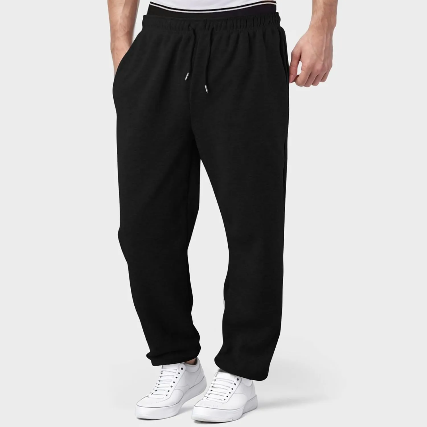 Mens Straight Leg Sweatpants Baggy Elastic Waist Athletic Pants Cozy Casual Fleece Pants Open Bottom Sweat Pants 2025