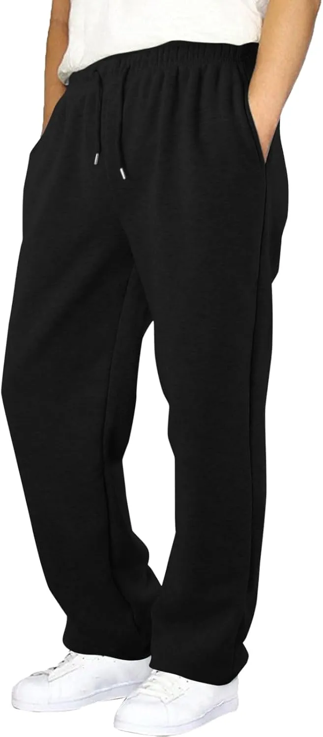 Mens Straight Leg Sweatpants Baggy Elastic Waist Athletic Pants Cozy Casual Fleece Pants Open Bottom Sweat Pants 2025