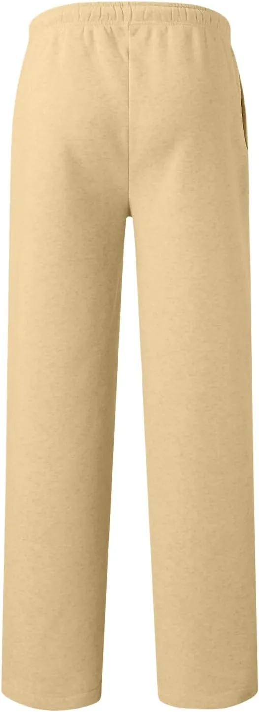 Mens Straight Leg Sweatpants Baggy Elastic Waist Athletic Pants Cozy Casual Fleece Pants Open Bottom Sweat Pants 2025