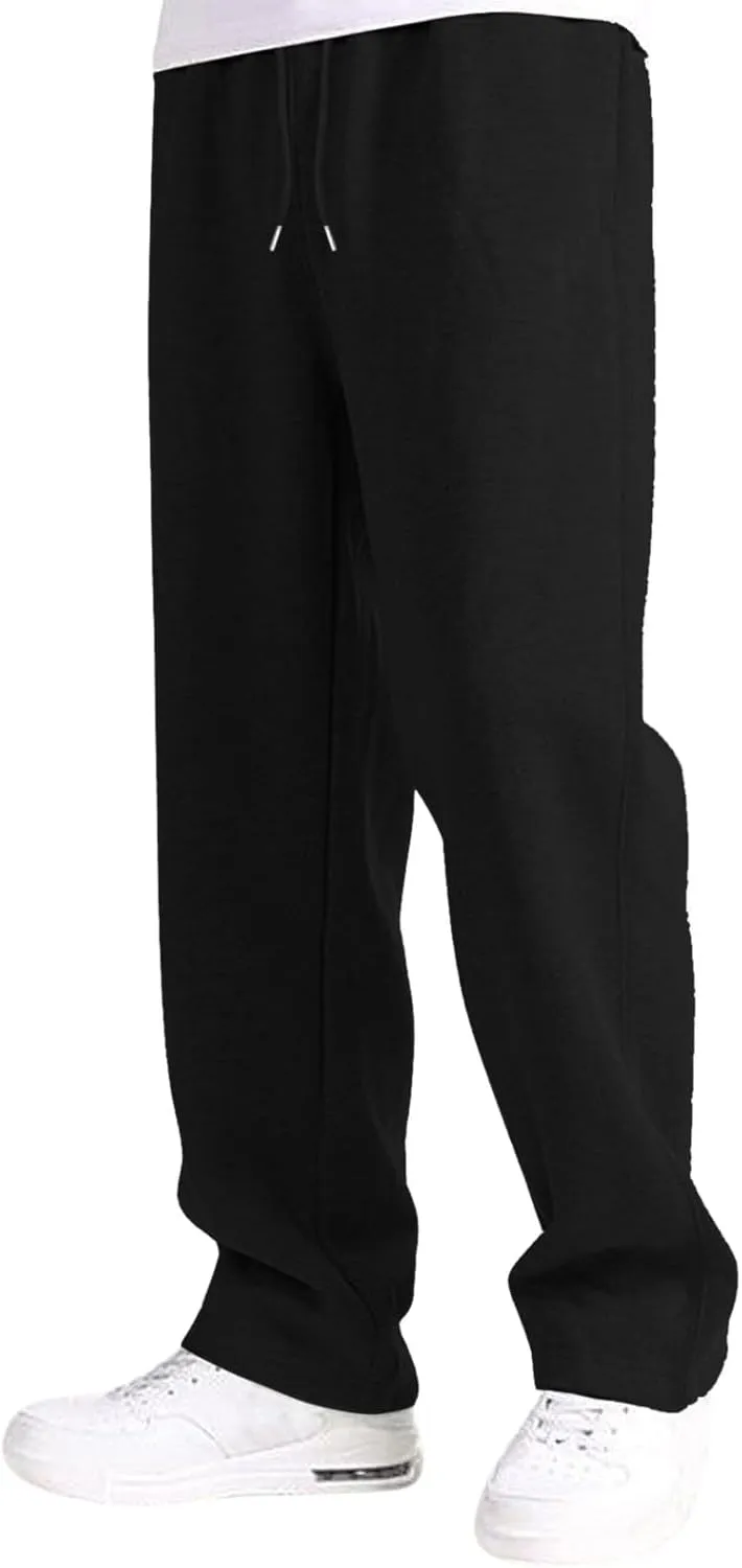 Mens Straight Leg Sweatpants Baggy Elastic Waist Athletic Pants Cozy Casual Fleece Pants Open Bottom Sweat Pants 2025