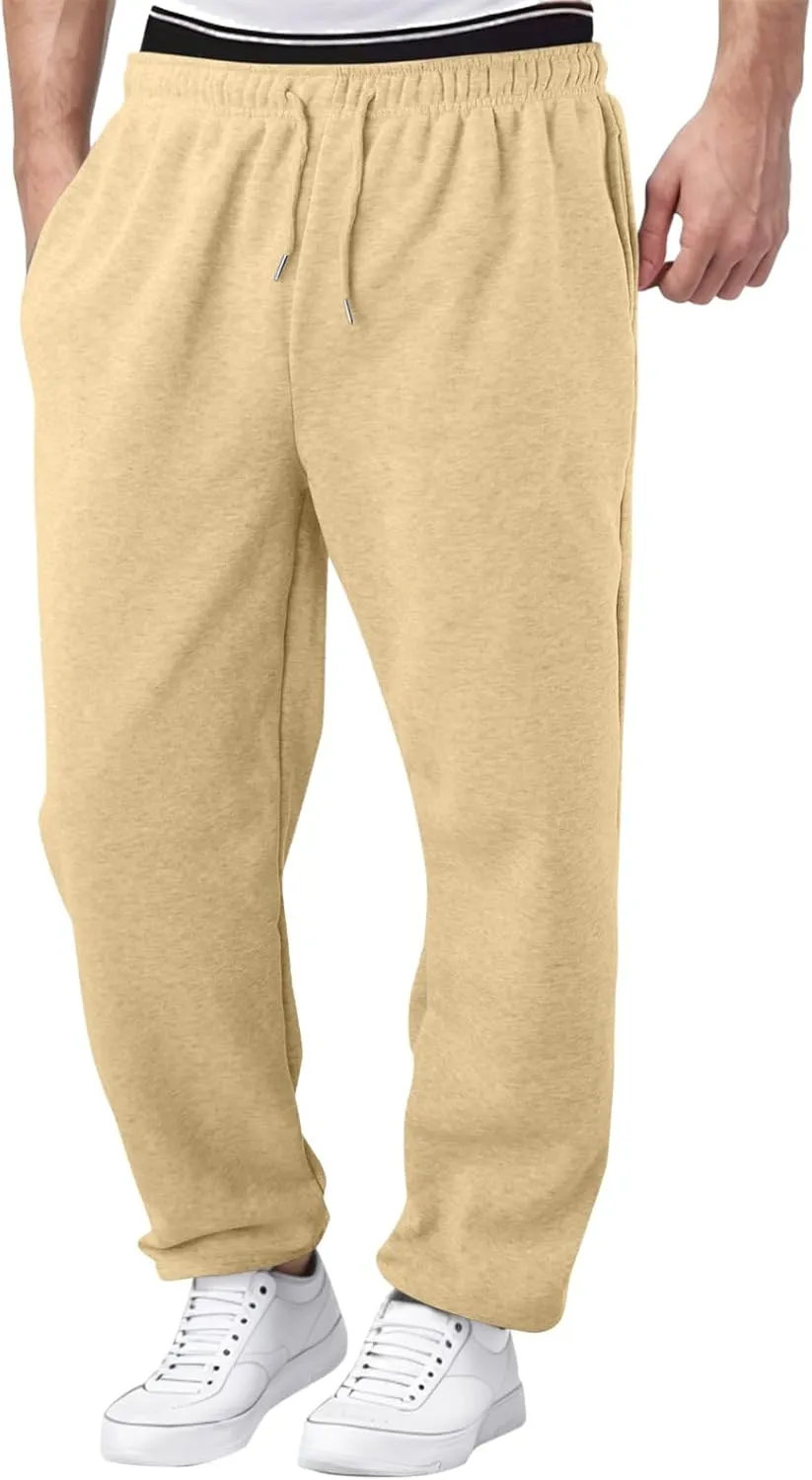 Mens Straight Leg Sweatpants Baggy Elastic Waist Athletic Pants Cozy Casual Fleece Pants Open Bottom Sweat Pants 2025