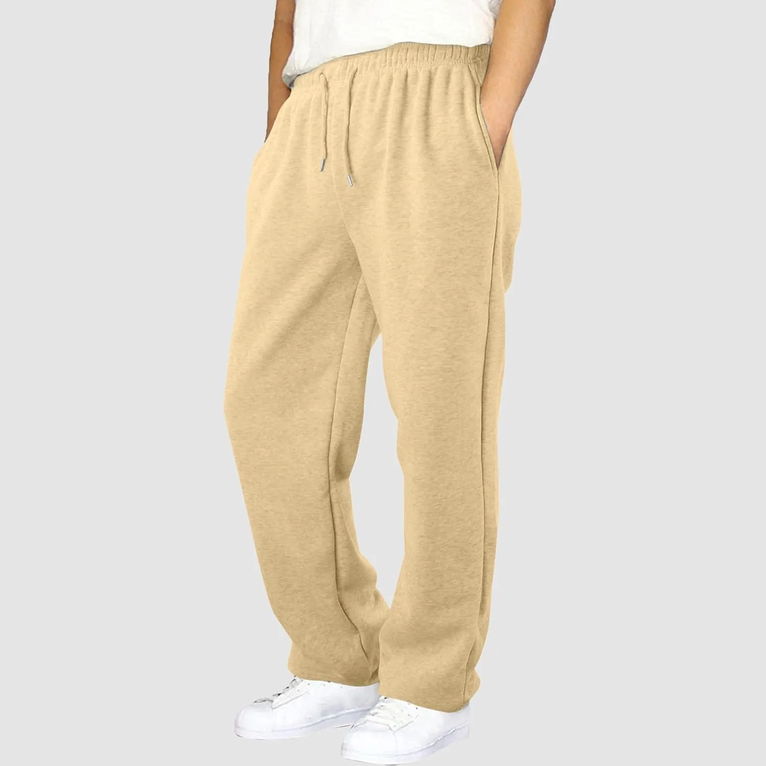 Mens Straight Leg Sweatpants Baggy Elastic Waist Athletic Pants Cozy Casual Fleece Pants Open Bottom Sweat Pants 2025