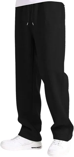 Mens Straight Leg Sweatpants Baggy Elastic Waist Athletic Pants Cozy Casual Fleece Pants Open Bottom Sweat Pants 2025