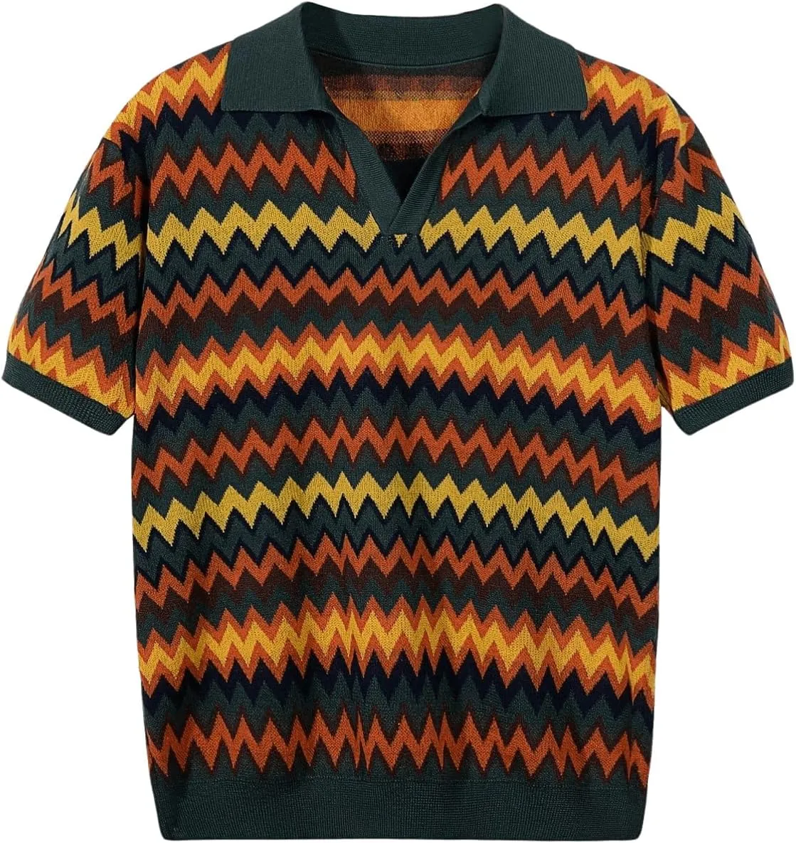 Milumia Men's Colorblock Chevron Print Collared V Neck Short Sleeve Sweater Tops