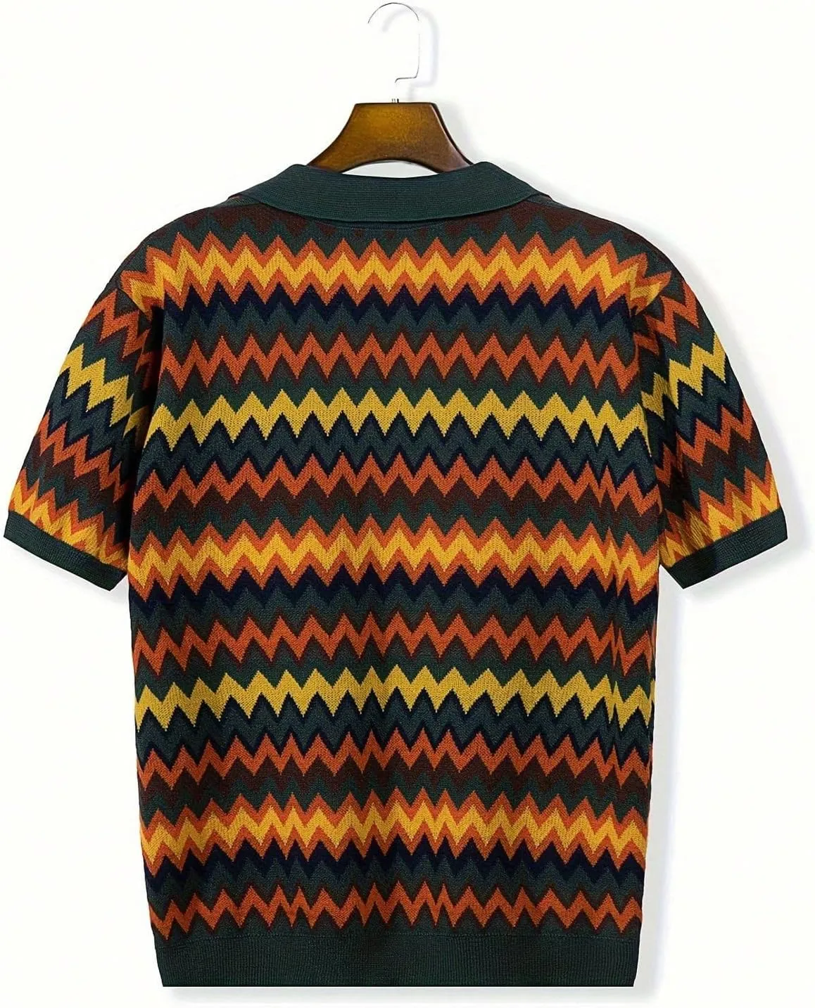 Milumia Men's Colorblock Chevron Print Collared V Neck Short Sleeve Sweater Tops