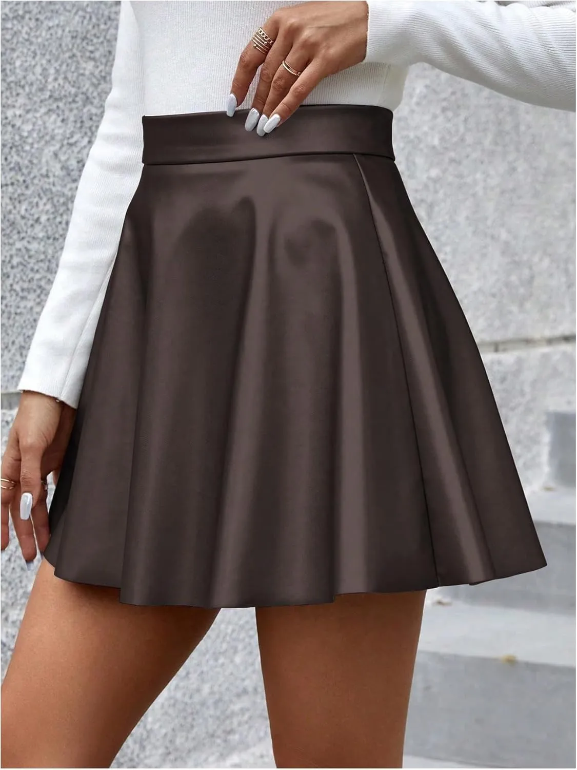 Milumia Women's High Waisted Pu Leather Skirt Flared A Line Mini Short Skirts