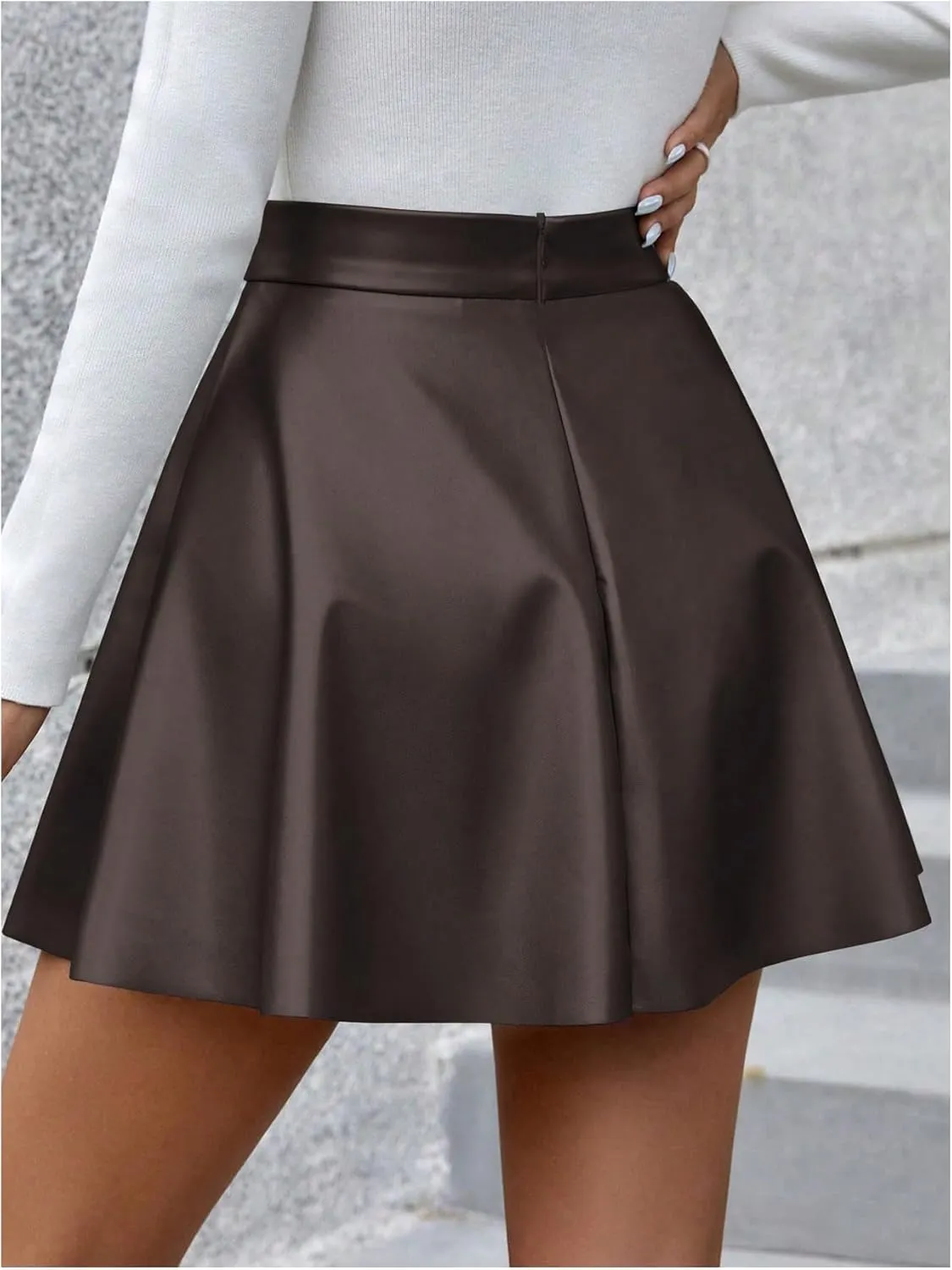 Milumia Women's High Waisted Pu Leather Skirt Flared A Line Mini Short Skirts