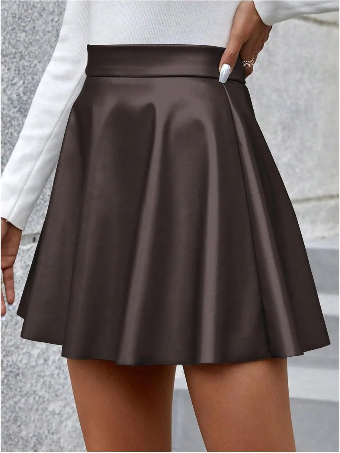 Milumia Women's High Waisted Pu Leather Skirt Flared A Line Mini Short Skirts