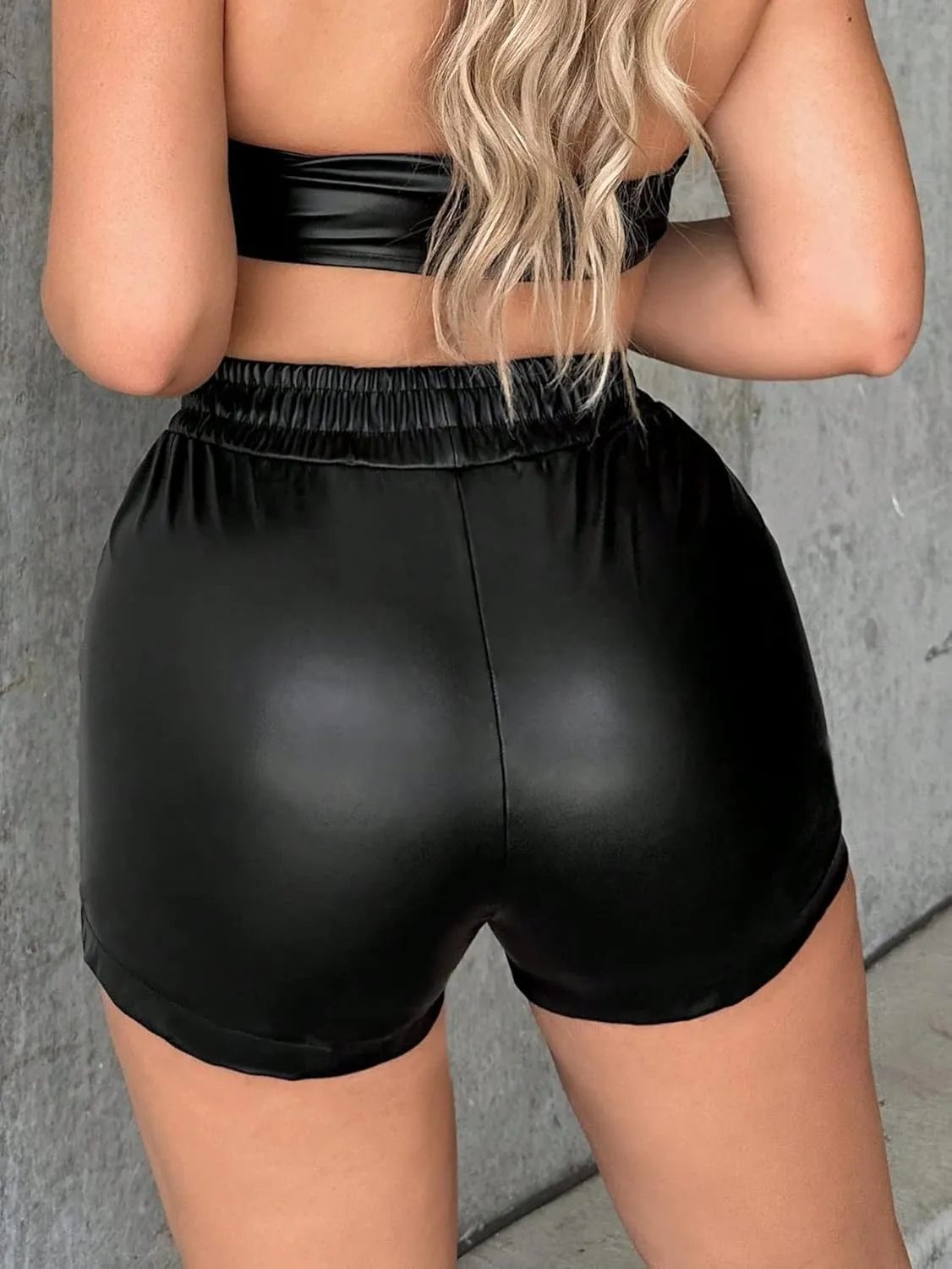 Milumia Women's PU Leather Elastic High Waisted Shorts Y2k Going Out Shorts with Pocket