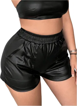 Milumia Women's PU Leather Elastic High Waisted Shorts Y2k Going Out Shorts with Pocket