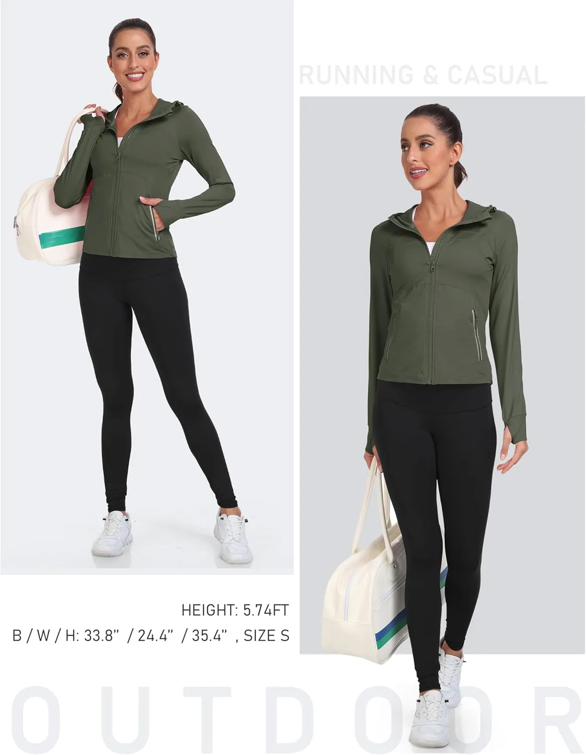 MoFiz Women's Full Zip Hiking Shirt Lightweight UPF 50  Sun Protection Running Jacket Long Sleeve Sports Outdoor Top Pockets