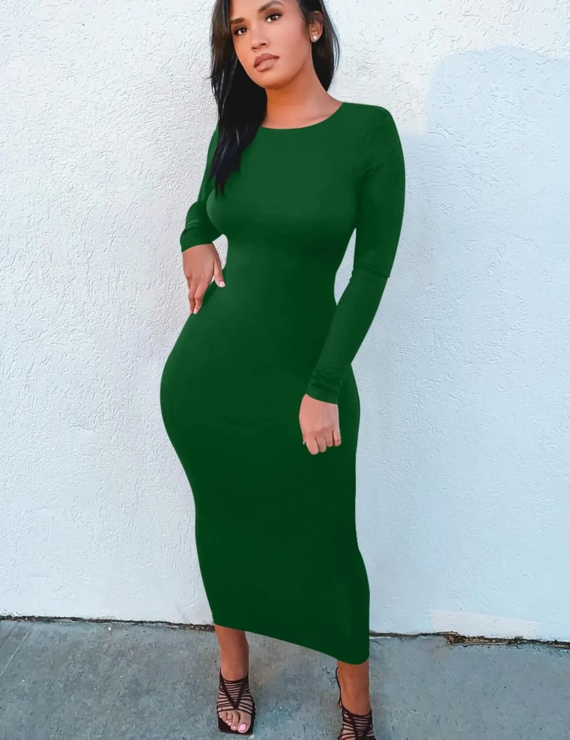 Mokoru Women's Casual Bodycon Long Sleeve Sexy Tight Club Party Midi Pencil Dresses