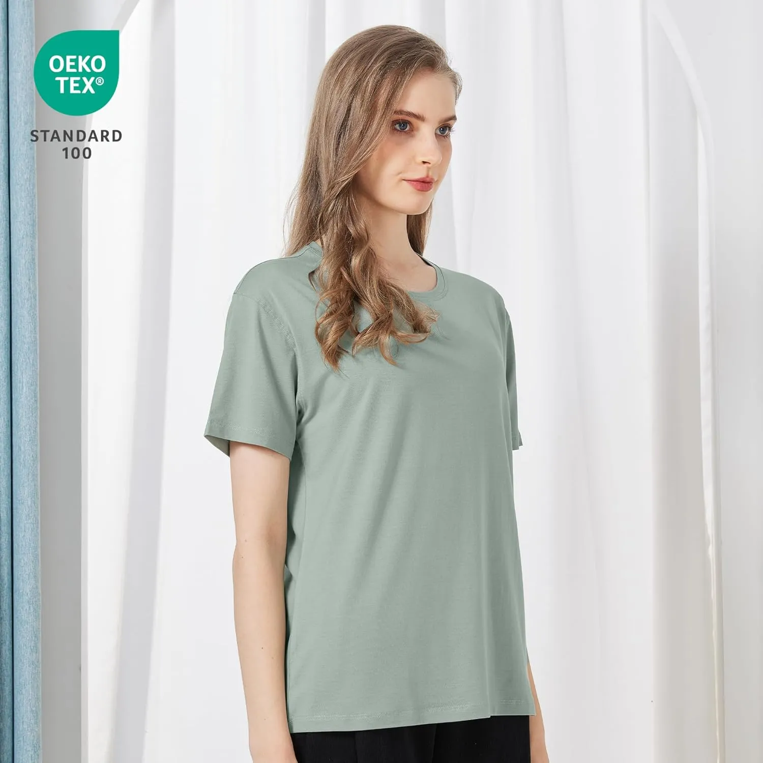 netdraw Women's Ultra Soft Bamboo Viscose T-Shirt Loose Fit Crew Neck Casual Lounge Comfy Cotton Sleep Pajama Tops