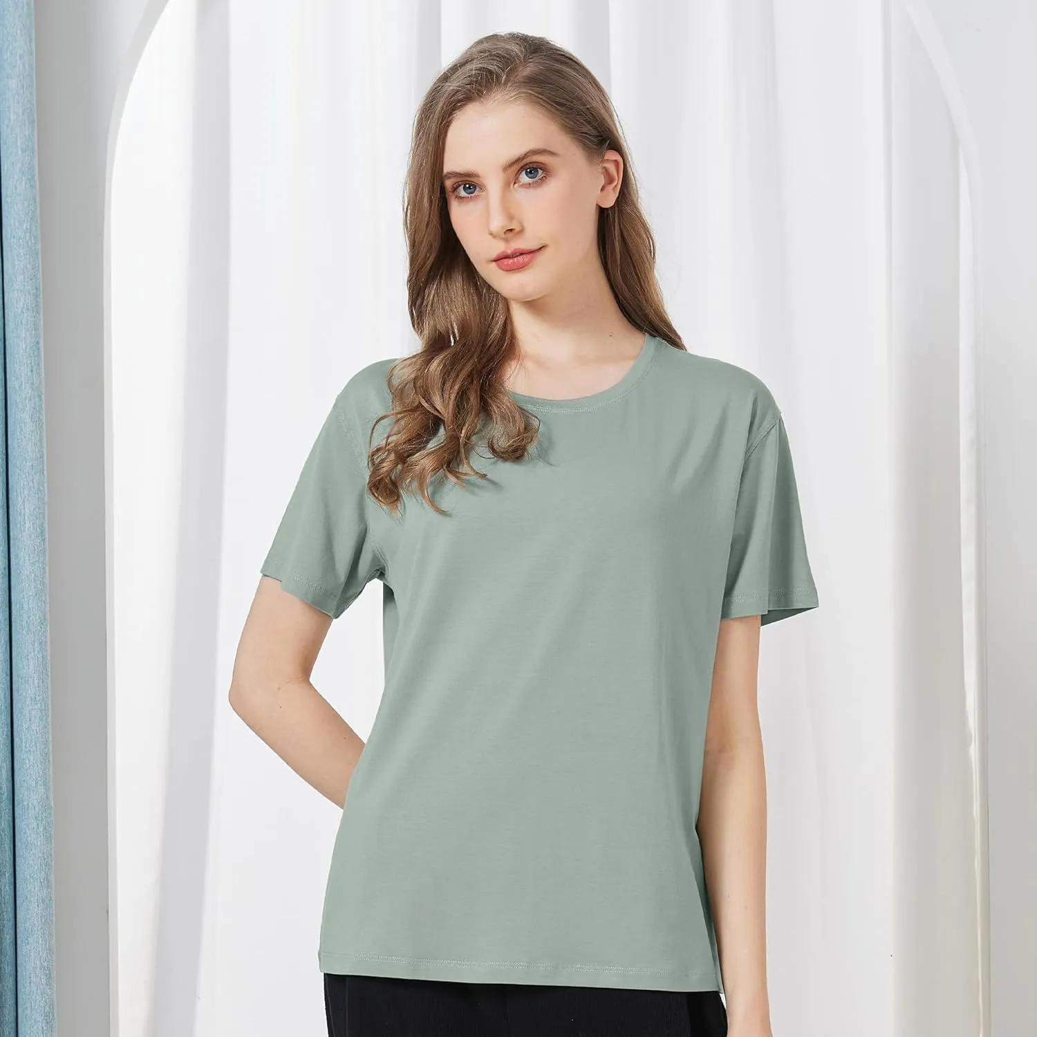 netdraw Women's Ultra Soft Bamboo Viscose T-Shirt Loose Fit Crew Neck Casual Lounge Comfy Cotton Sleep Pajama Tops