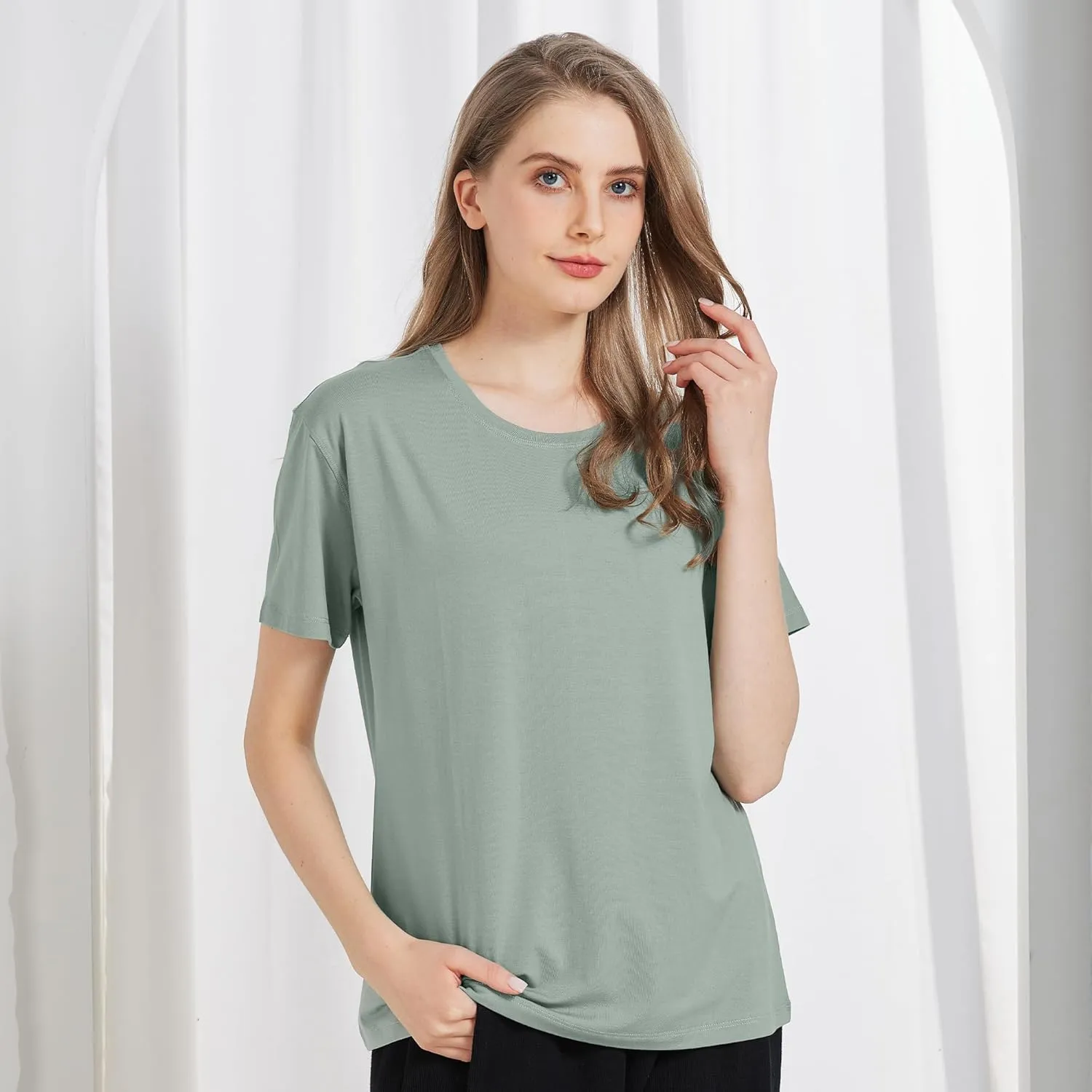 netdraw Women's Ultra Soft Bamboo Viscose T-Shirt Loose Fit Crew Neck Casual Lounge Comfy Cotton Sleep Pajama Tops