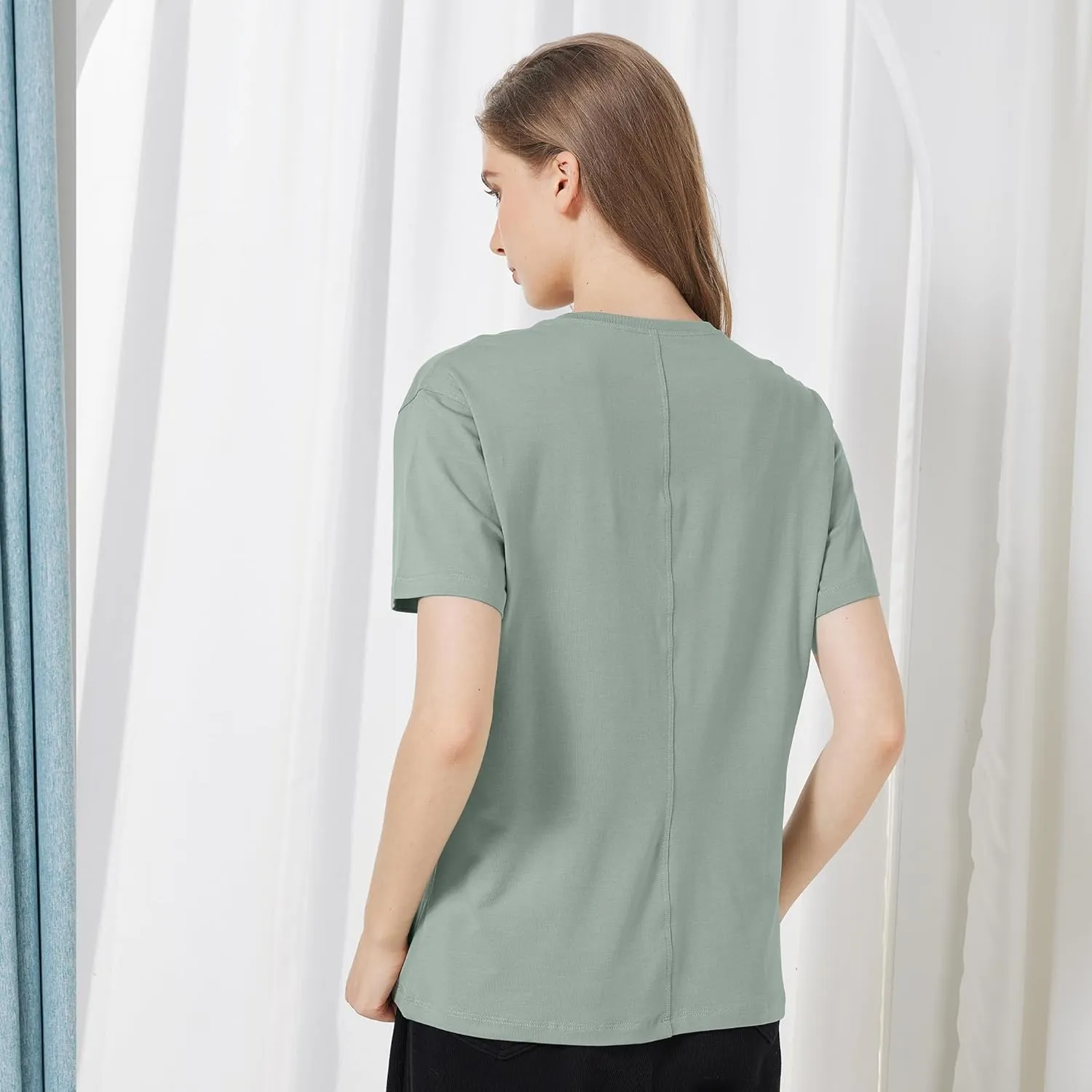 netdraw Women's Ultra Soft Bamboo Viscose T-Shirt Loose Fit Crew Neck Casual Lounge Comfy Cotton Sleep Pajama Tops