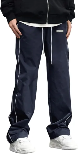 OYOANGLE Men's Letter Patched Drawstring Waisted Cargo Pants Seam Side Loose Fit Sports Joggers